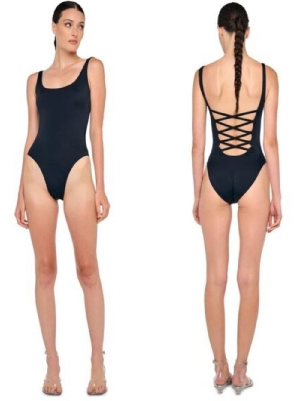 Norma Kamali Black Lace-Back One-Piece Swimsuit
